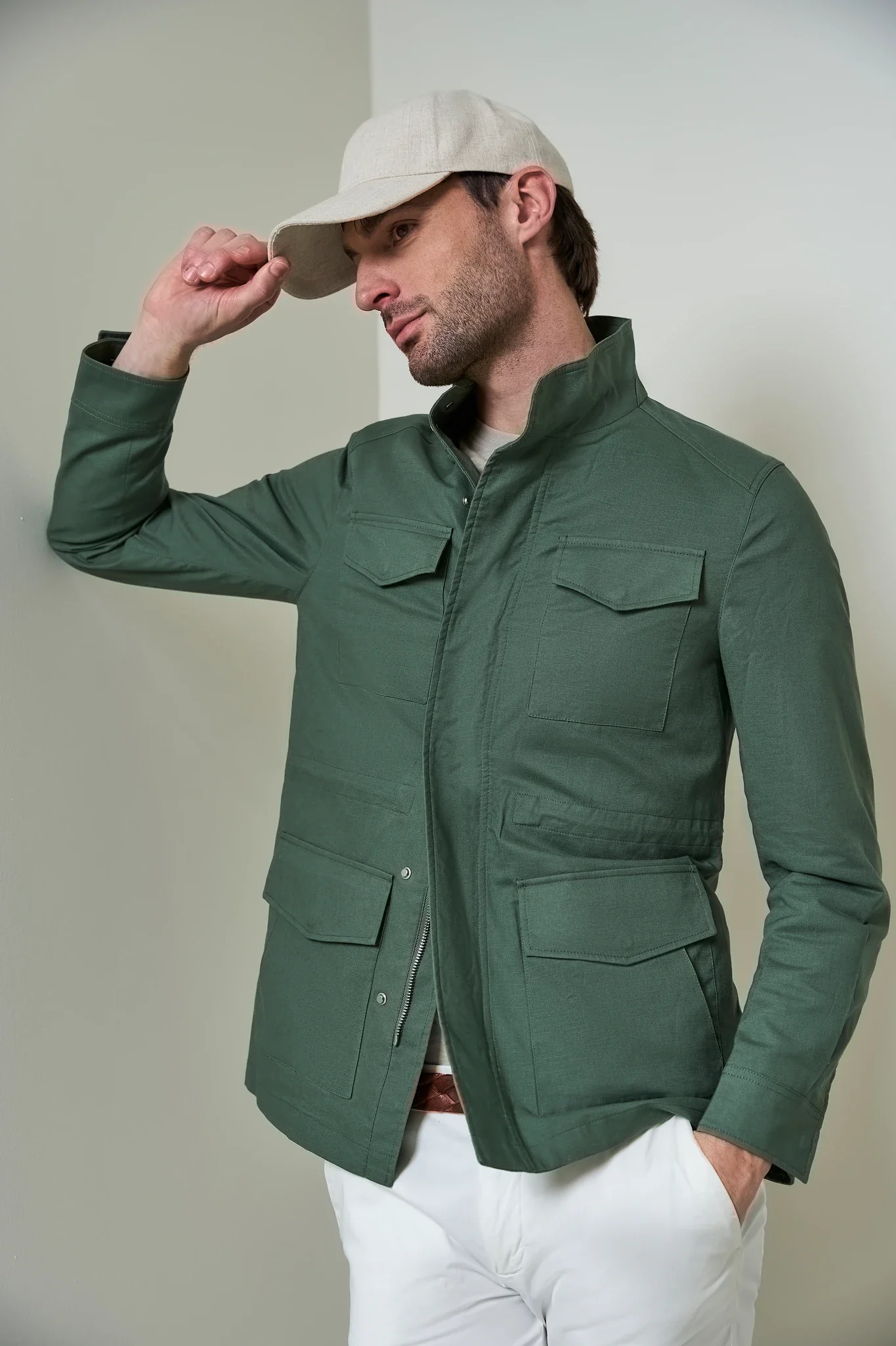 Giacca sahariana verde lino cotone