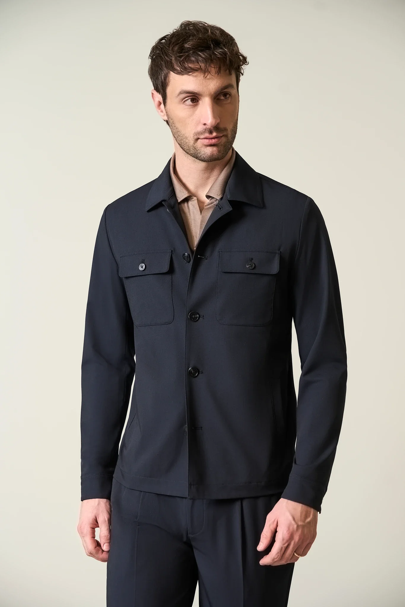 Overshirt tessuto tecnico blu navy - Image 3