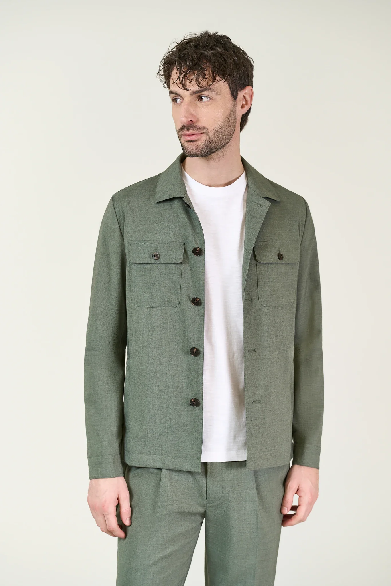 Overshirt tessuto tecnico verde - Image 3