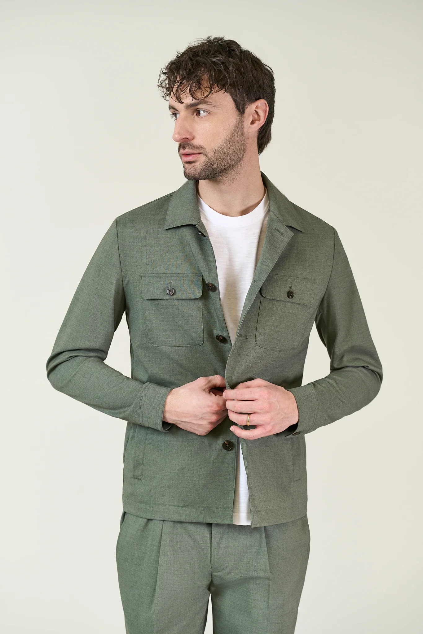 Overshirt tessuto tecnico verde - Image 4