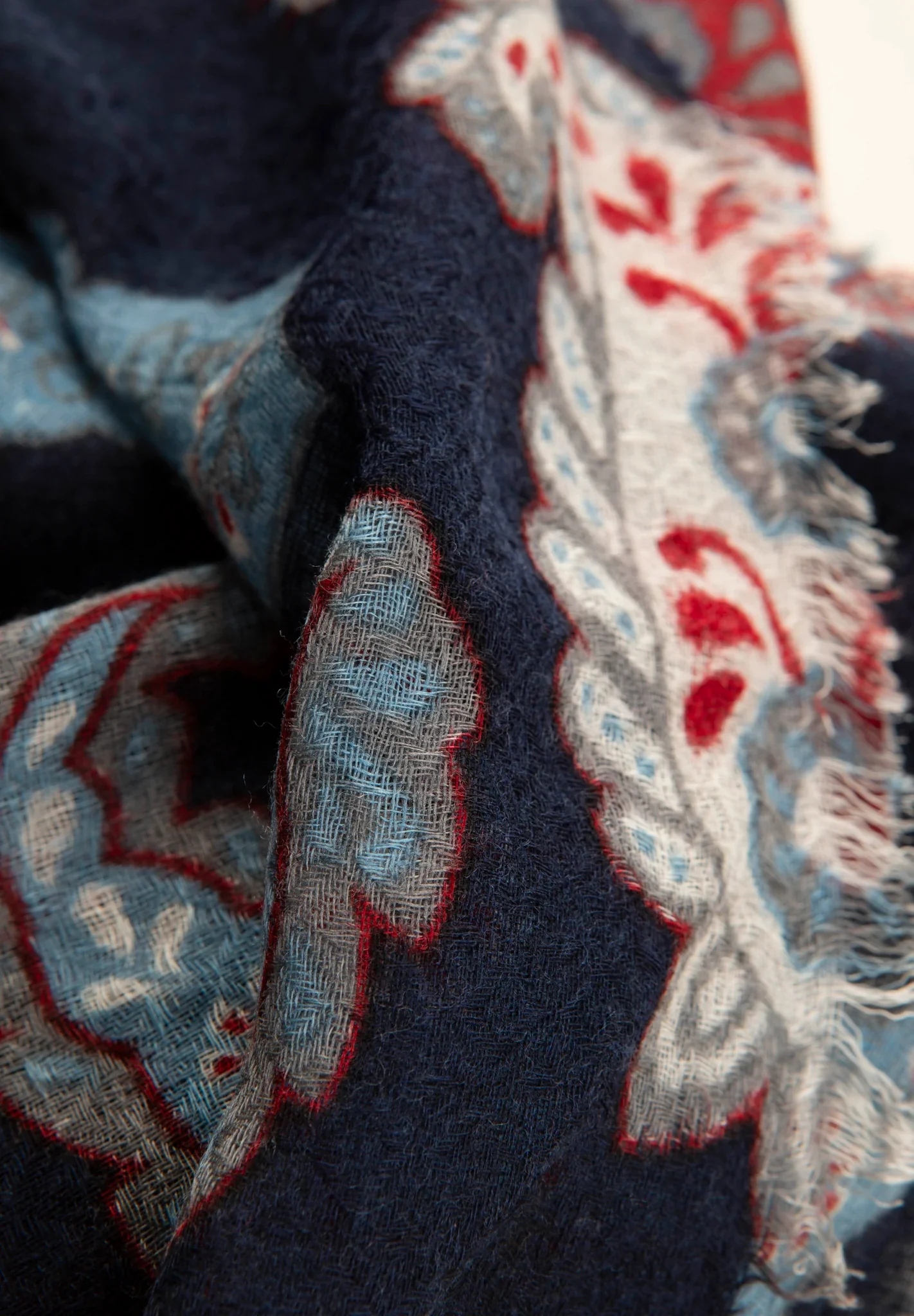 Sciarpa blu fantasia Paisley azzurro rosso lana - Image 2