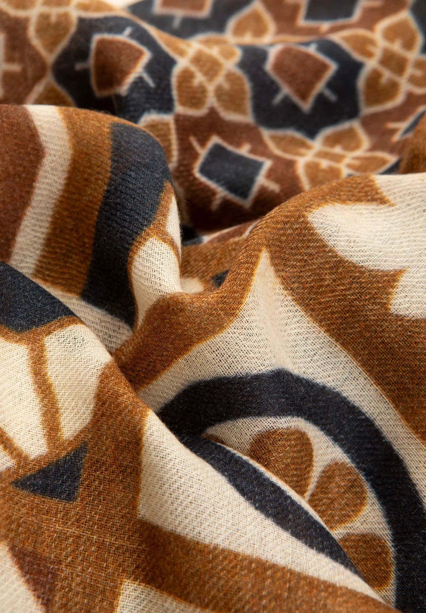 Sciarpa nocciola lana fantasia astratta blu beige - Image 2