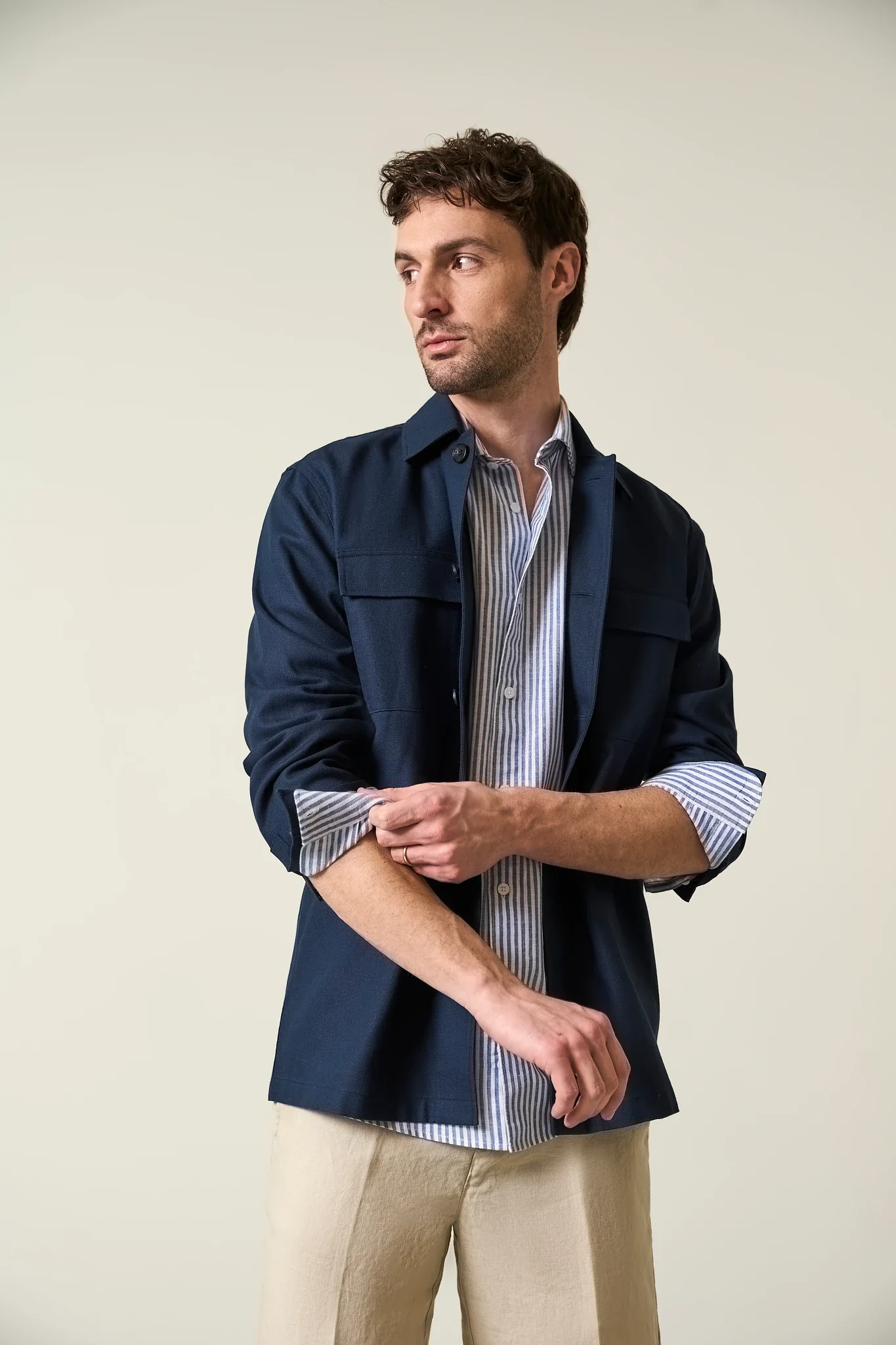 Overjacket blu cotone lino resca