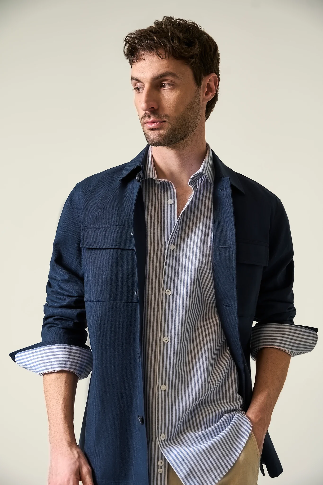 Overjacket blu cotone lino resca - Image 2