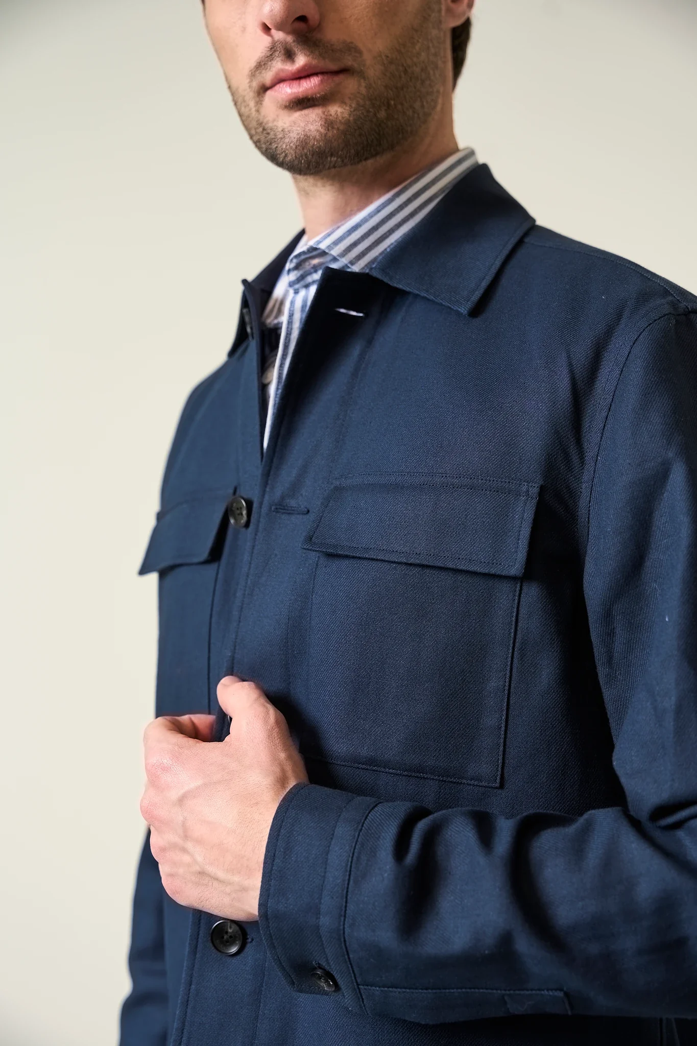 Overjacket blu cotone lino resca - Image 3