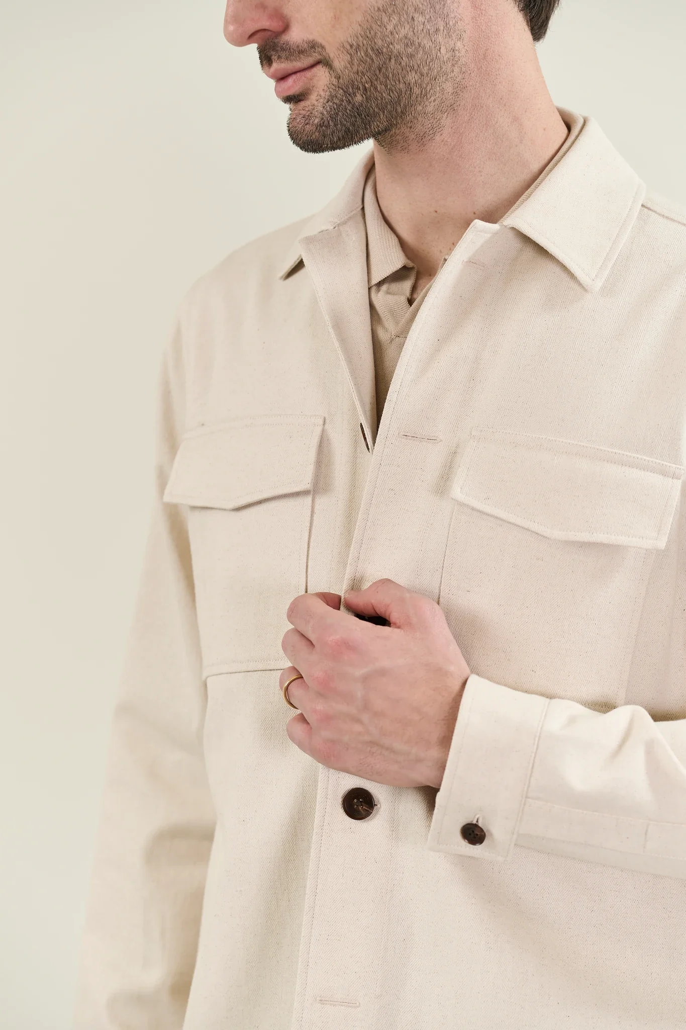Overjacket ecrù misto cotone resca - Image 3