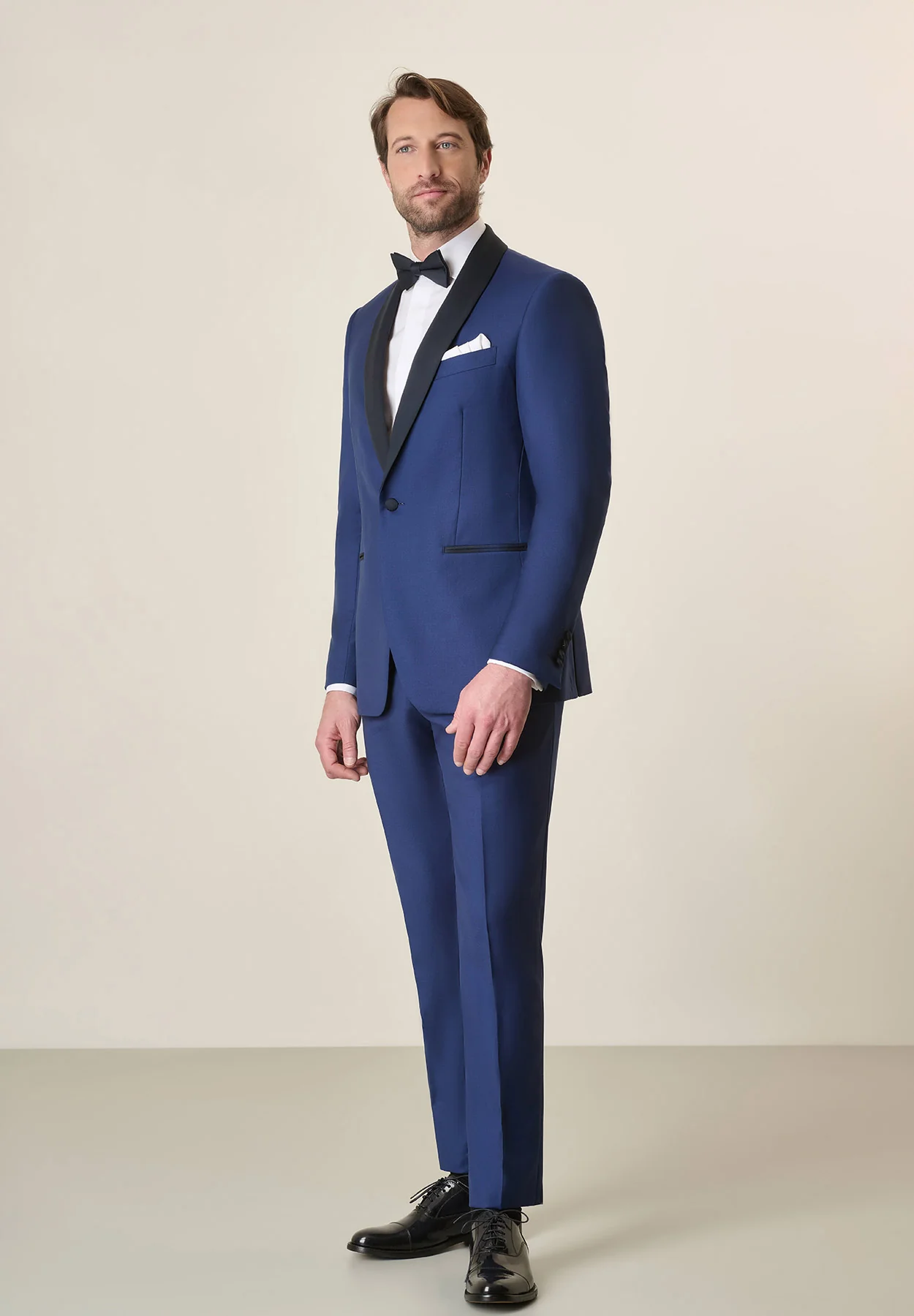 Smoking bluette collo scialle lana custom fit