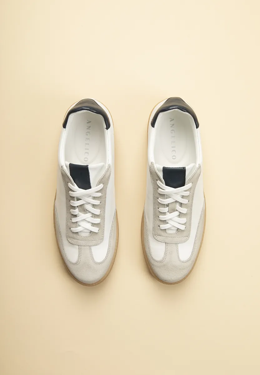 Sneaker bianca pelle punta suede