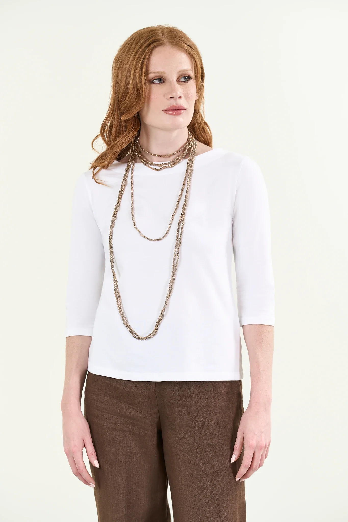 T-Shirt bianca cotone stretch manica 3/4
