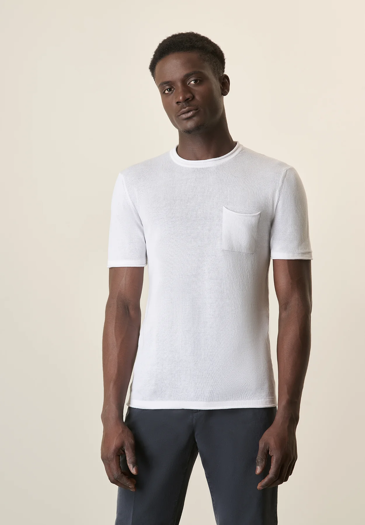 T-Shirt bianca cotone crepe con taschino