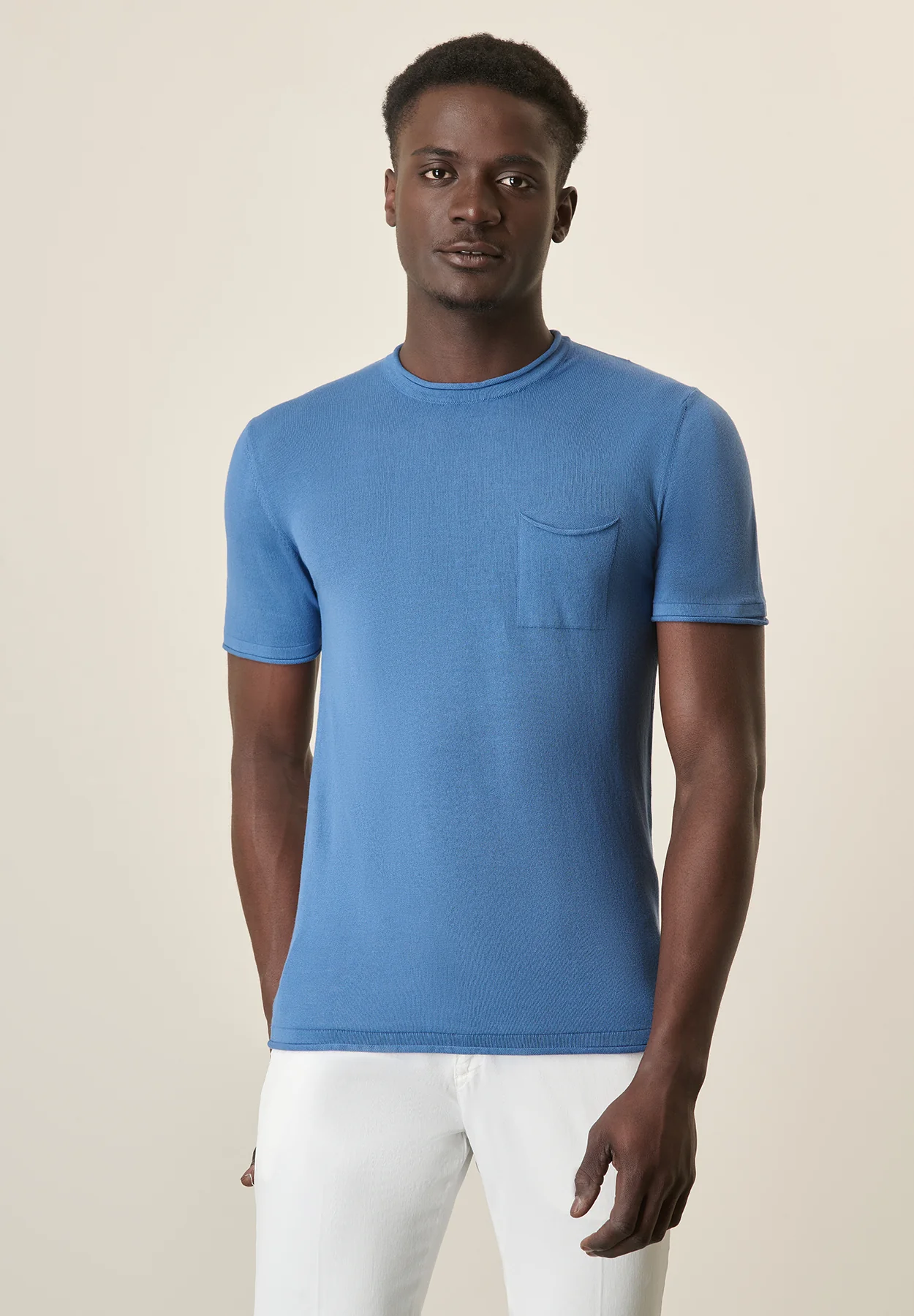 T-Shirt denim cotone crepe con taschino