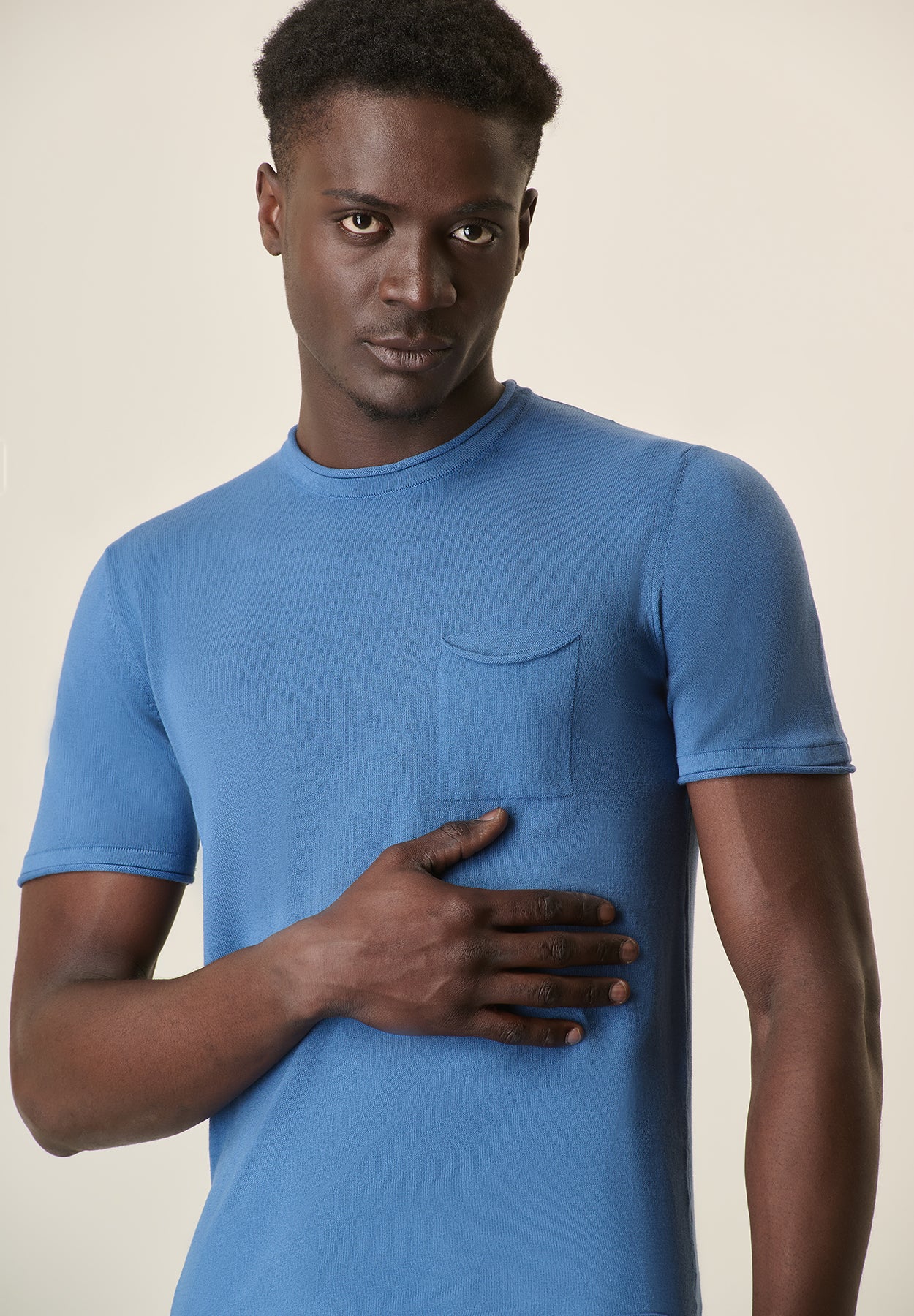 T-Shirt denim cotone crepe con taschino - Image 2
