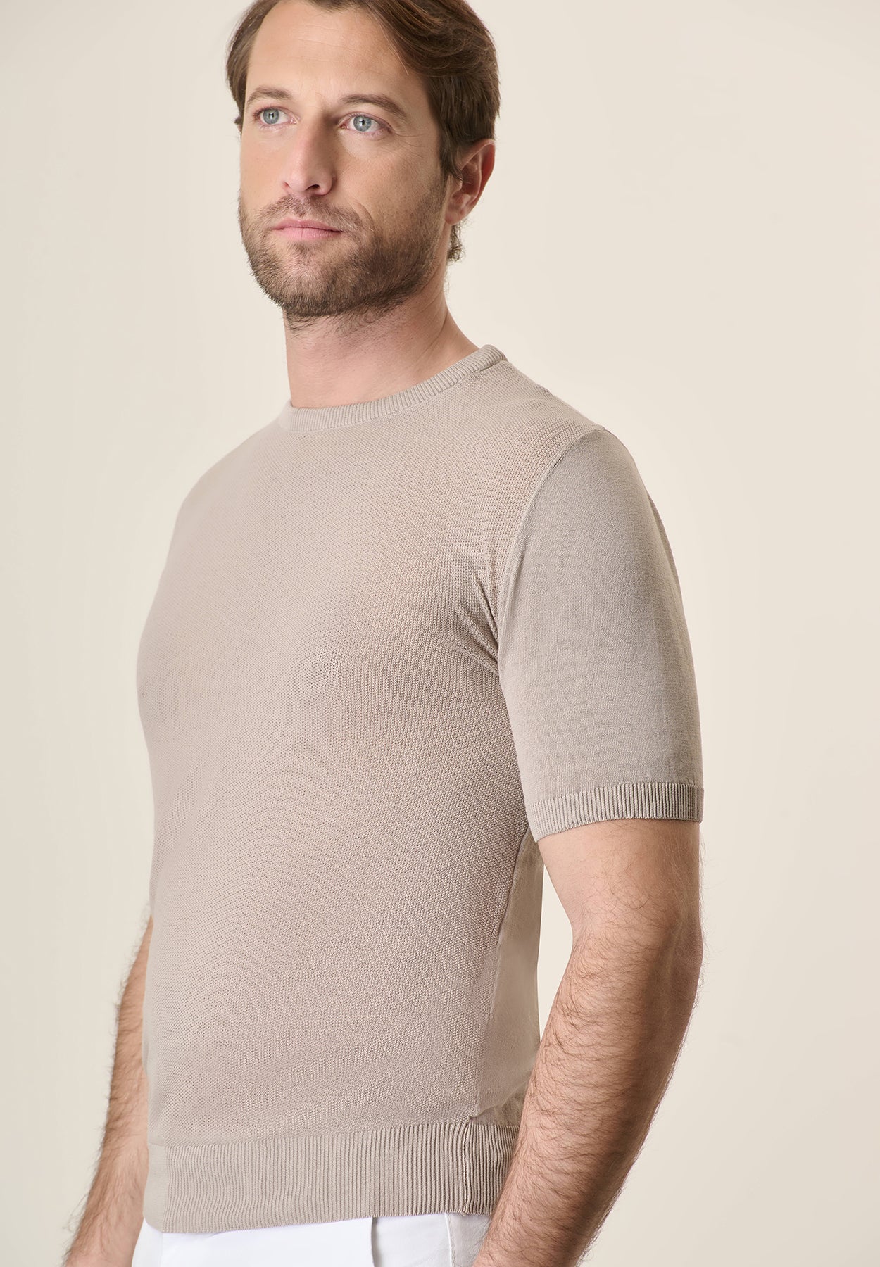 T-Shirt beige grana di riso cotone crepe - Image 2