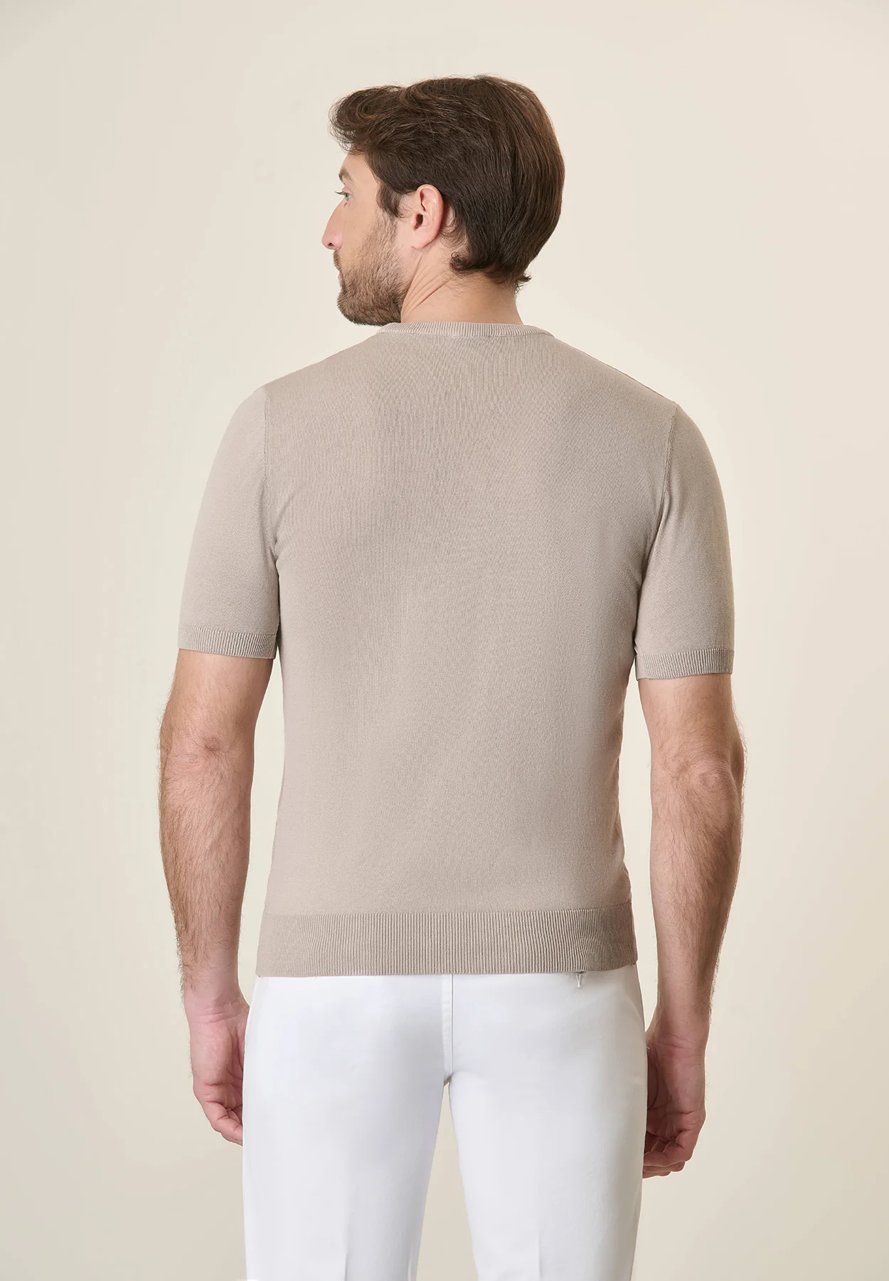 T-Shirt beige grana di riso cotone crepe - Image 3