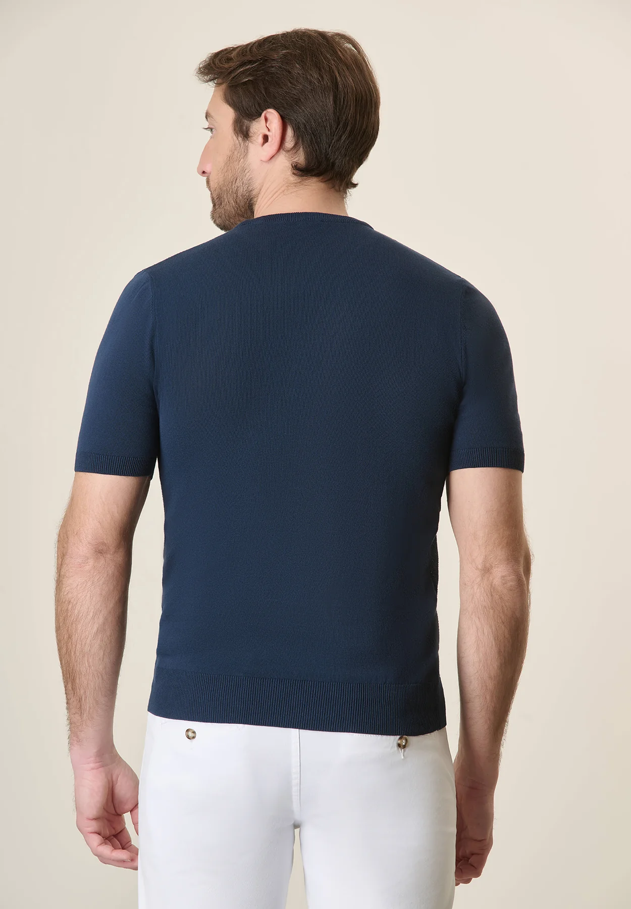 T-Shirt blu grana di riso cotone crepe - Image 3