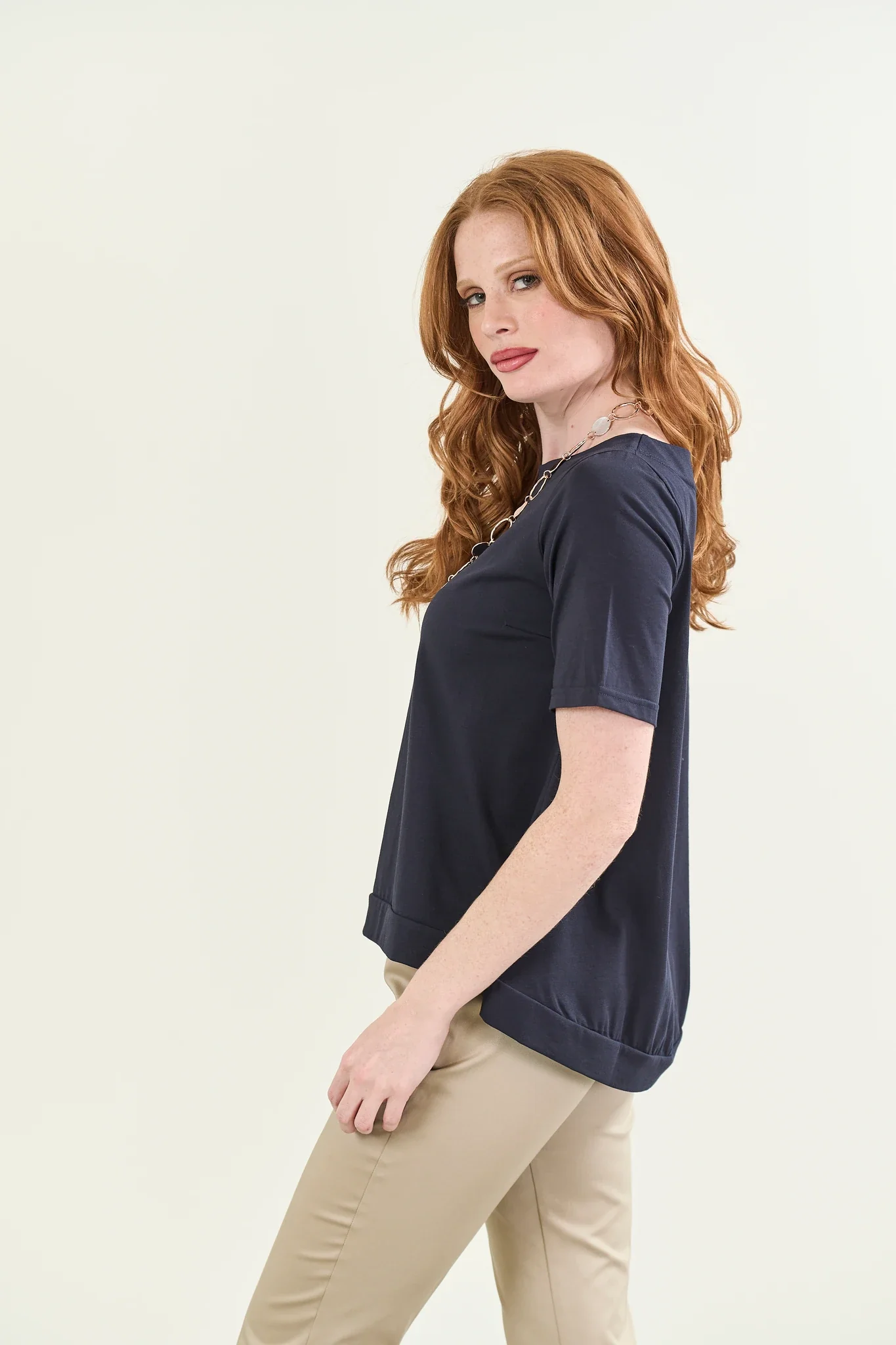 T-shirt blu over cotone stretch - Image 3