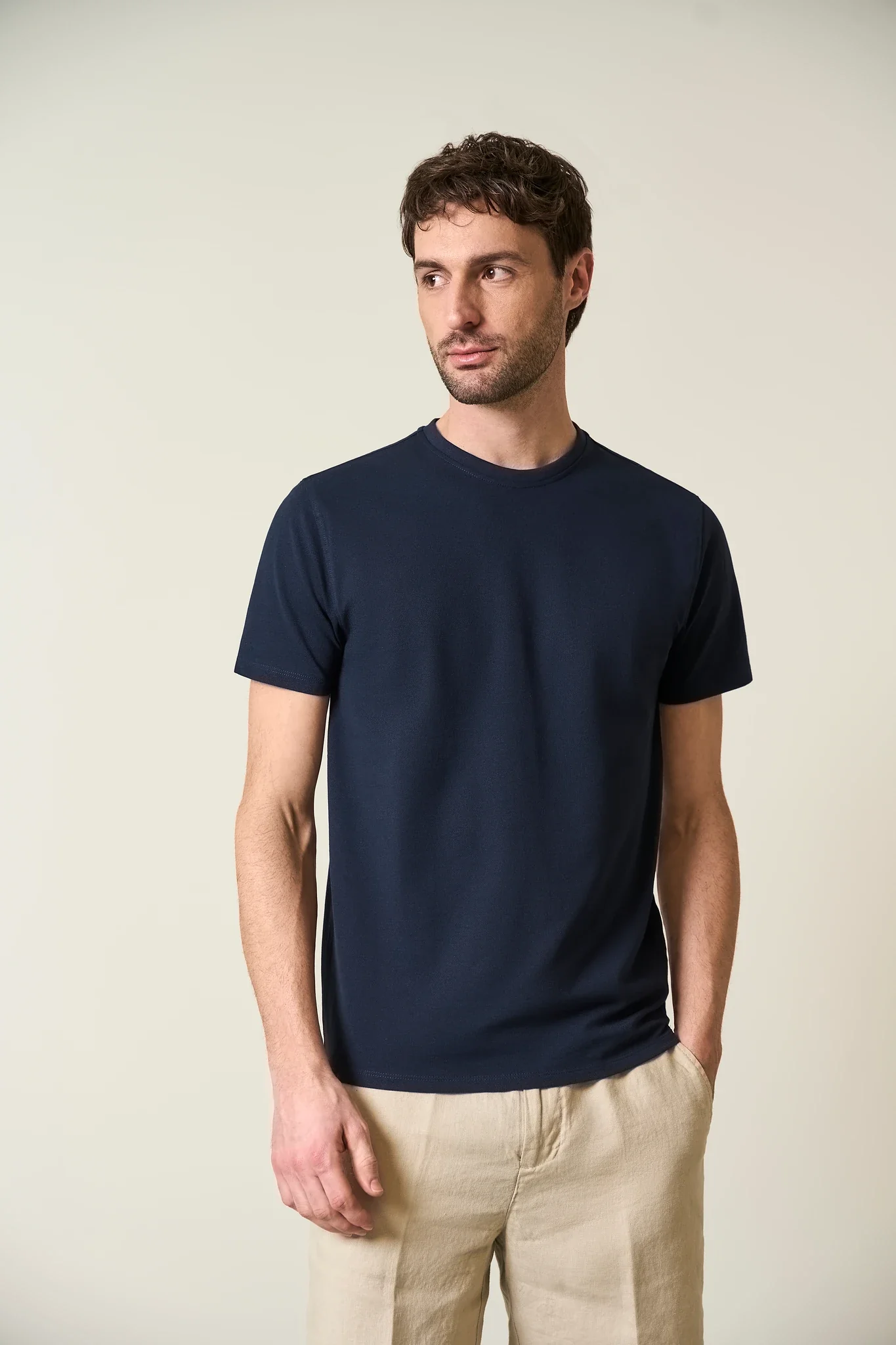 T-Shirt blu piquet misto cotone - Image 3