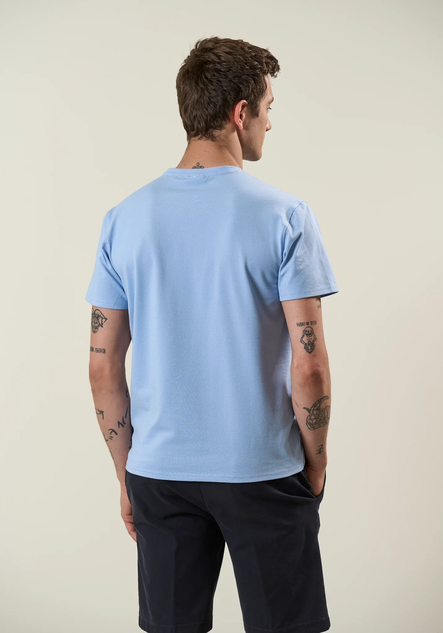 T-Shirt azzurra piquet misto cotone melange - Image 4