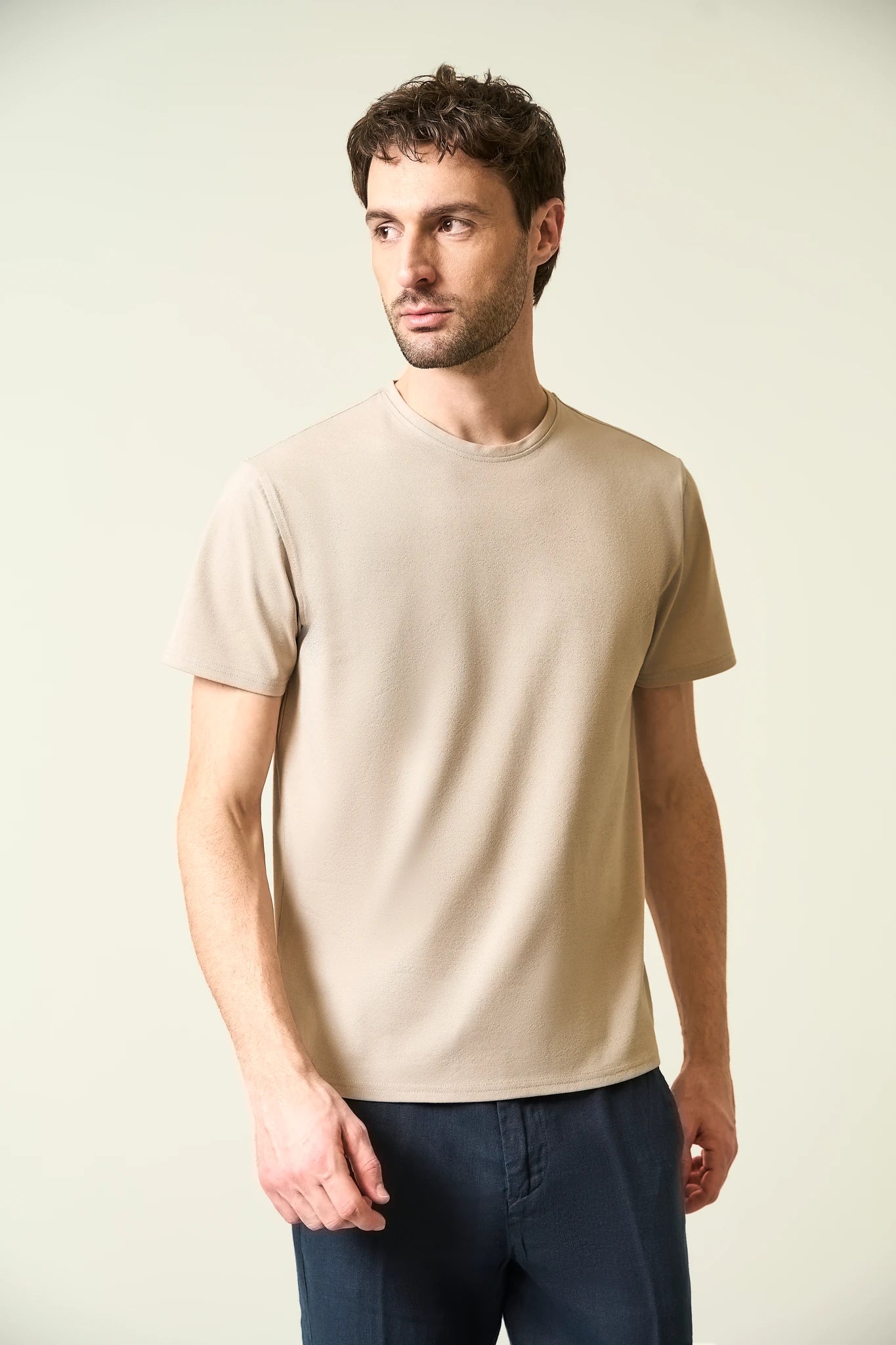 T-Shirt beige naturale piquet misto cotone melange
