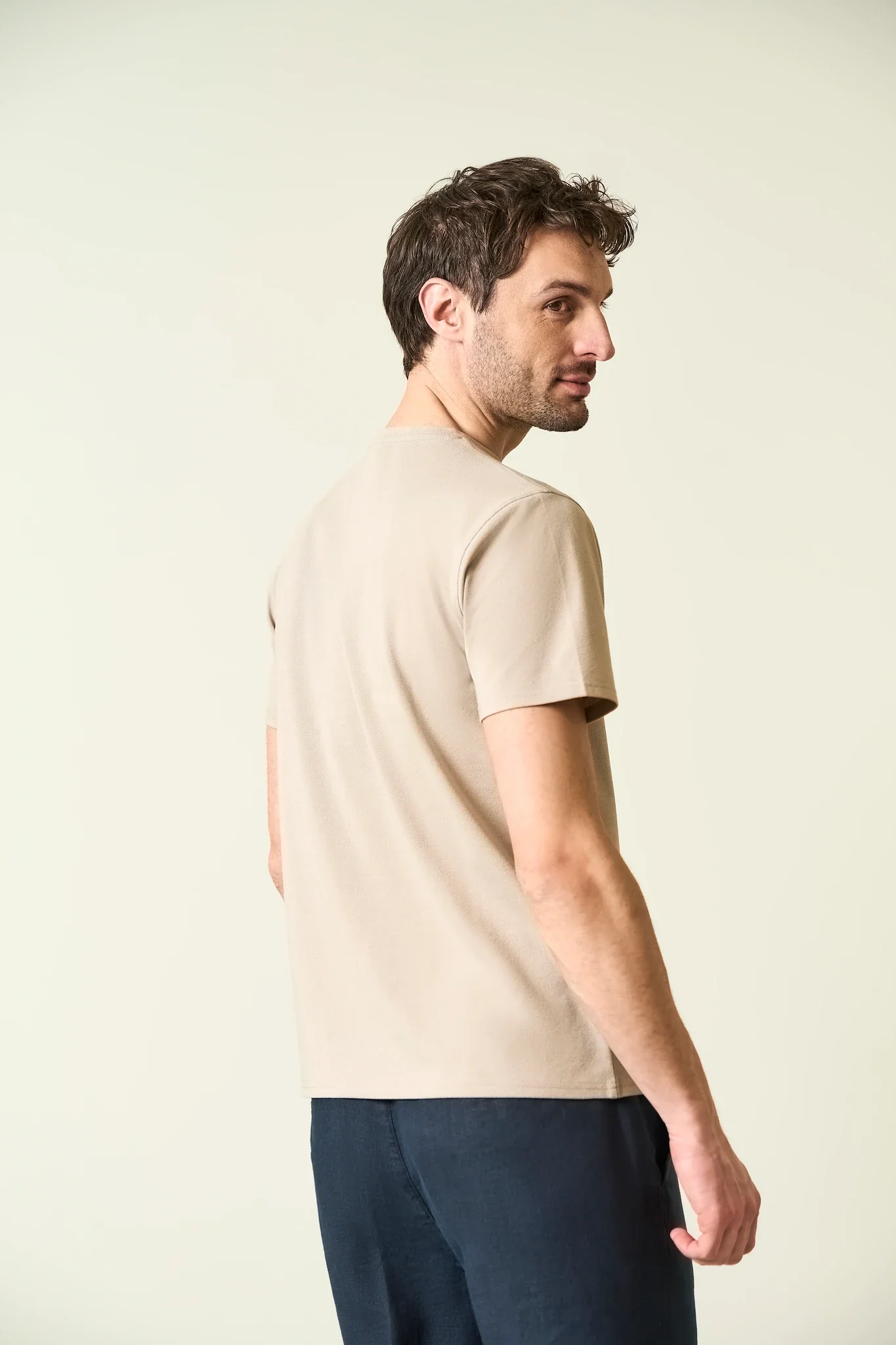 T-Shirt beige naturale piquet misto cotone melange - Image 4