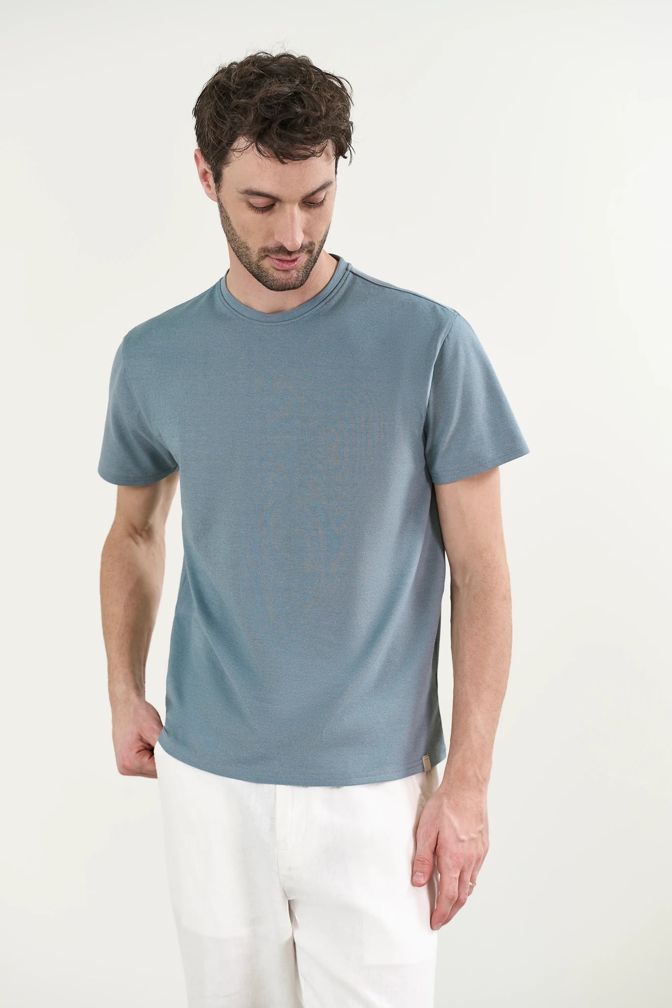 T-Shirt verde piquet misto cotone melange