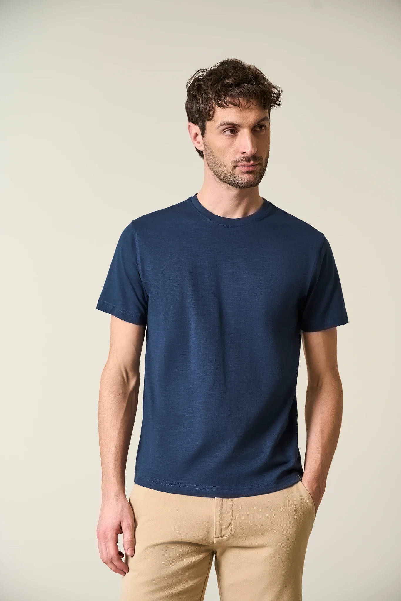 T-Shirt blu cotone slub - Image 2