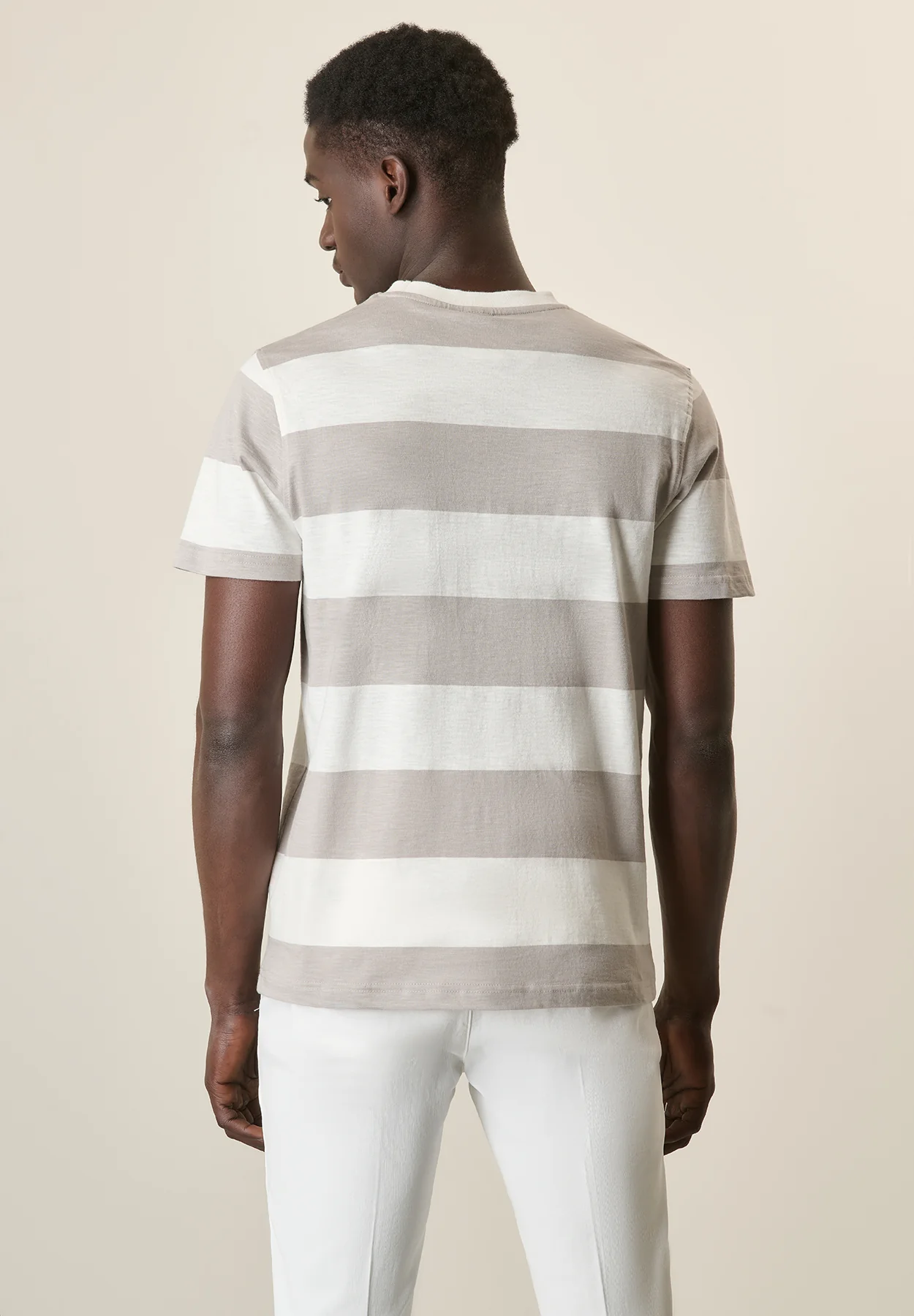 T-Shirt ecrù grigio rigata slub cotone - Image 3