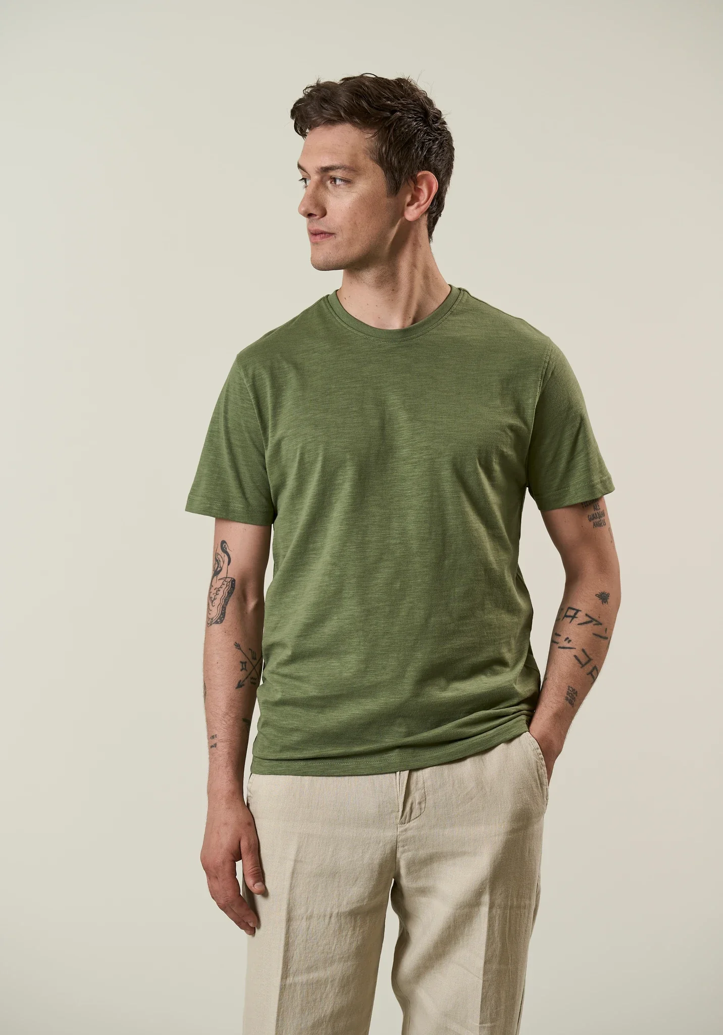 T-Shirt verde cotone slub - Image 3