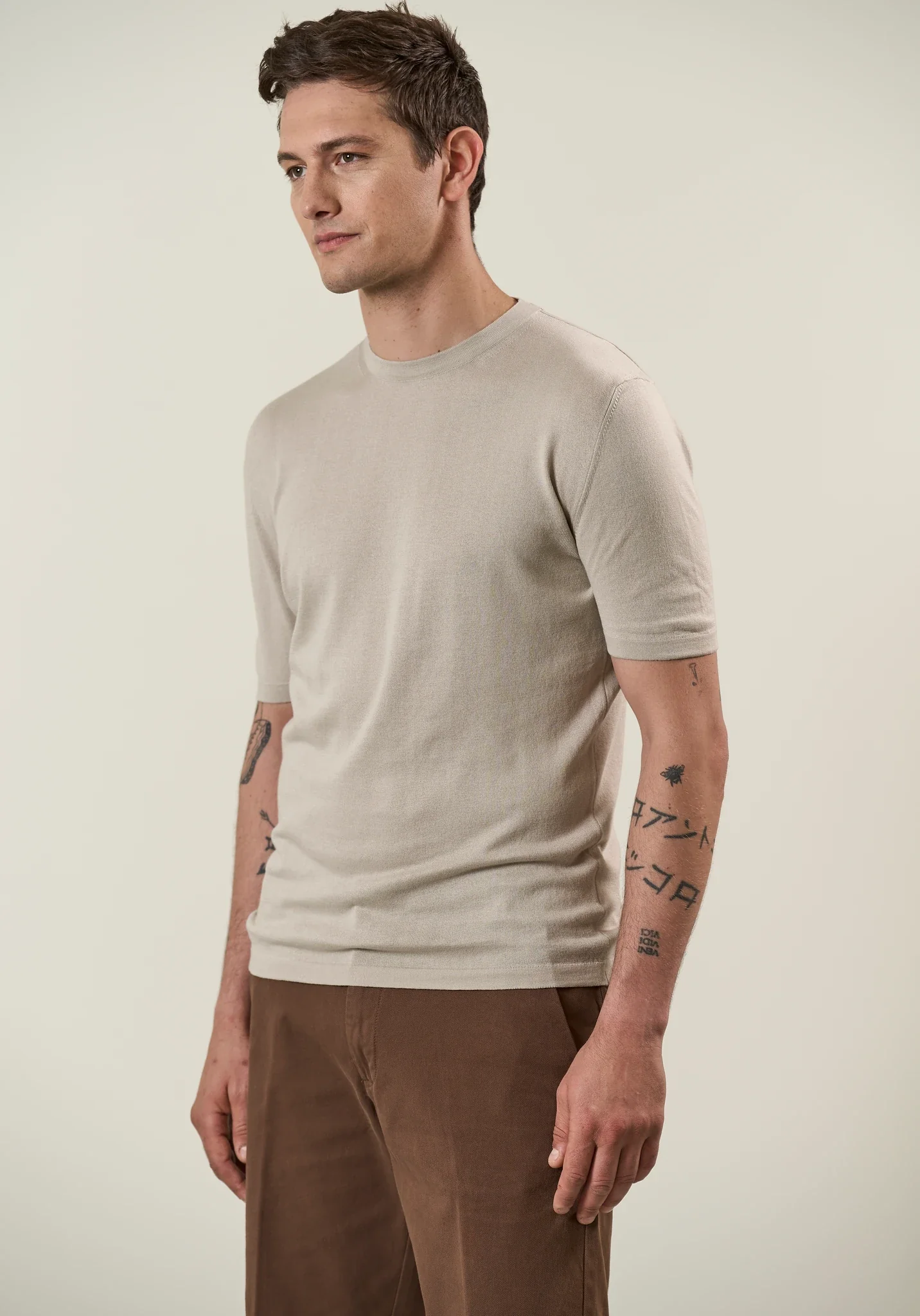 T-Shirt beige cotone tricotina - Image 3