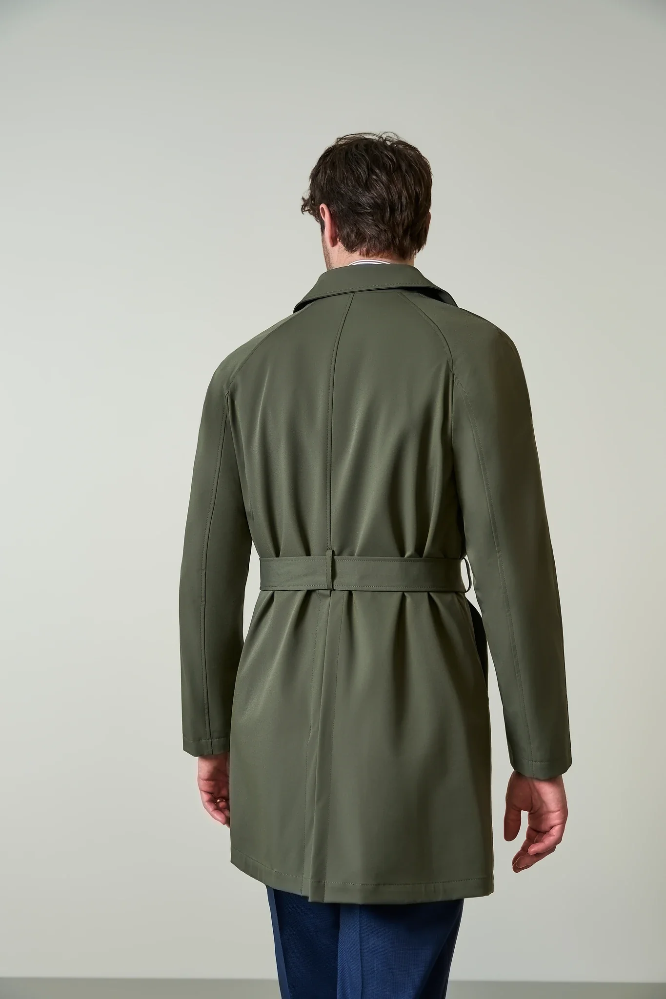 Trench verde militare doppiopetto con cintura - Image 5